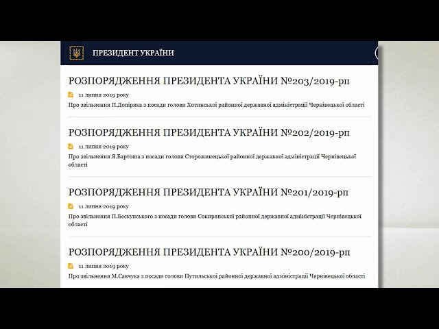 Зеленський звільнив усіх голів РДА у Чернівецькій області