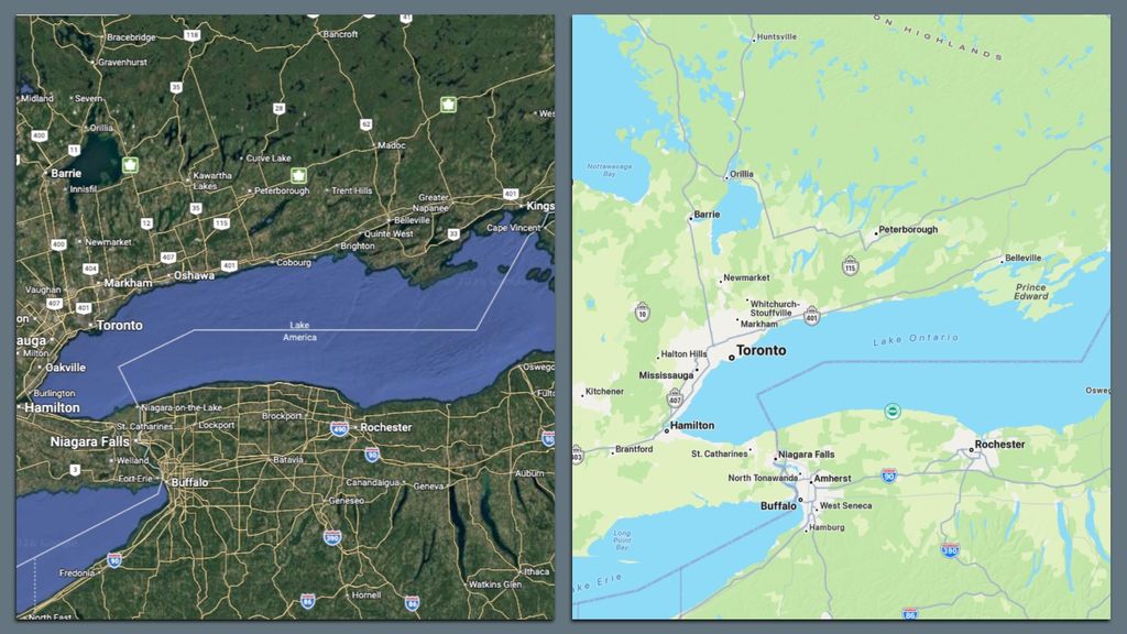 Google Maps перейменував озеро Онтаріо для США